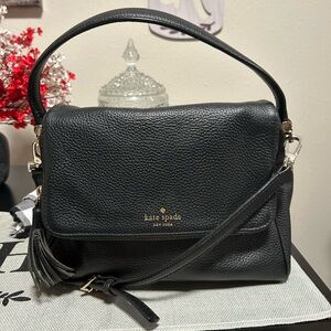 kate spade Chester Street Miri Black Pebbled Leather Shoulder Bag with Tassel